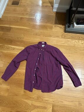 J. Crew Men's Red & Navy Plaid Button-Down Shirt Slim Fit